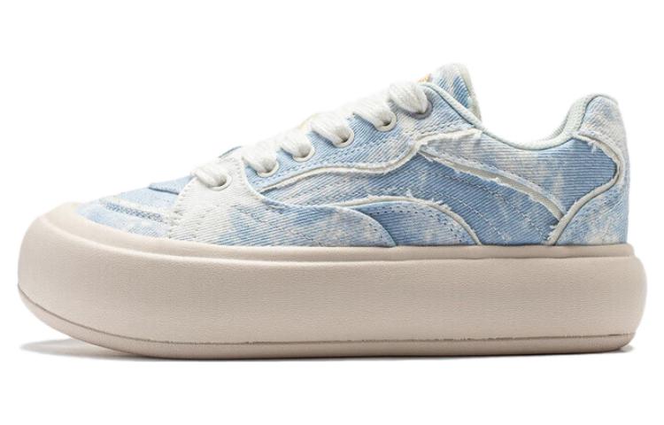 LiNing Puff Platform Slip-Resistant Low-Top Skateboard Shoes Women's Denim Sky Blue