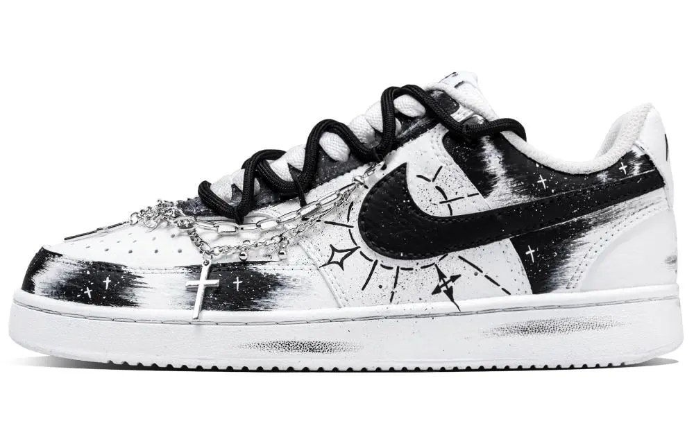 Nike Court Vision 1 Distressed Gothic Abrasion Resistant Low top Skateboard Shoes Unisex White Black