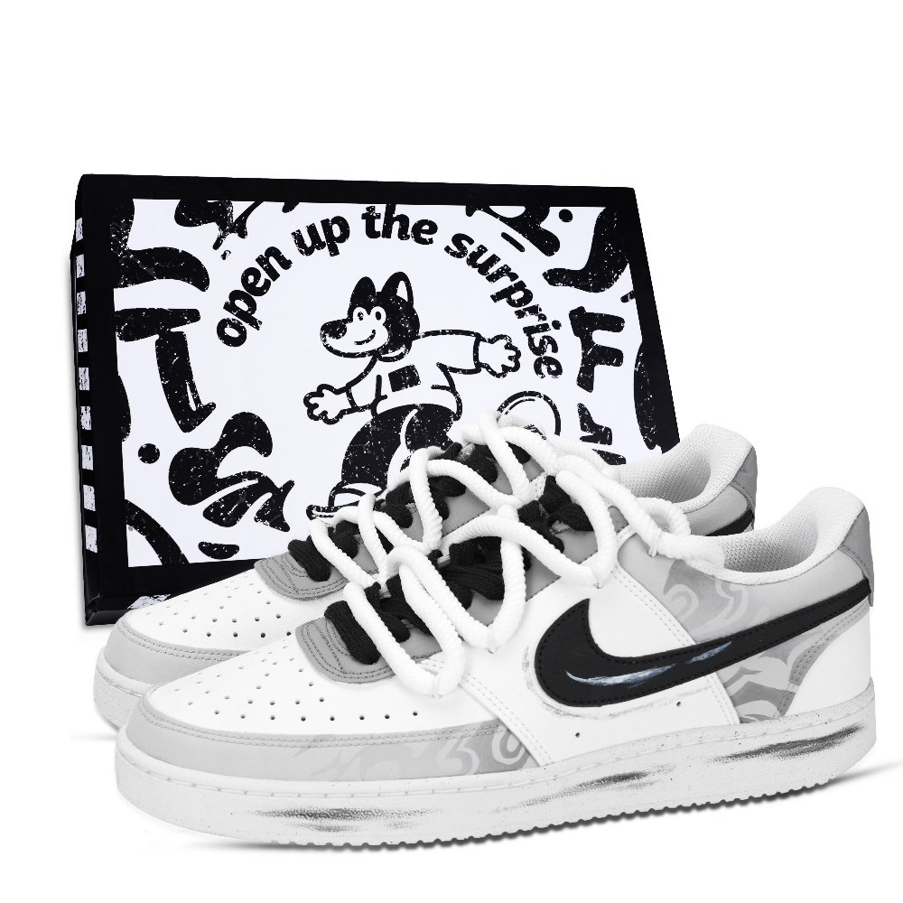 Nike Court Vision 1 Blade Totem Abrasion Resistant Low Top Skateboard Shoes Men's Black White Gray