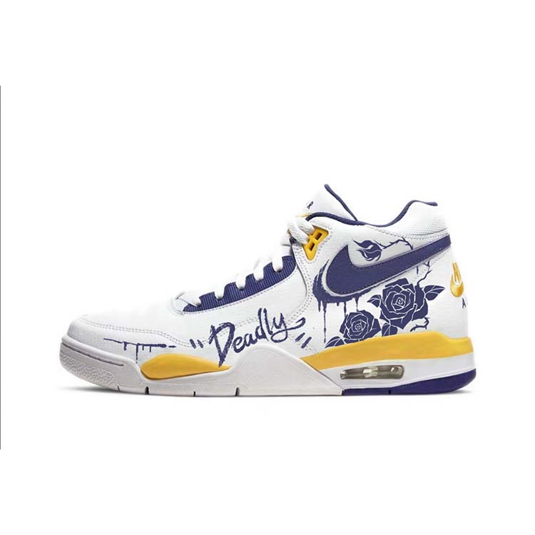 Nike Flight Legacy Anti-Slip Wear-Resistant Mid-Top Vintage Basketball Shoes Men's White Yellow Blue