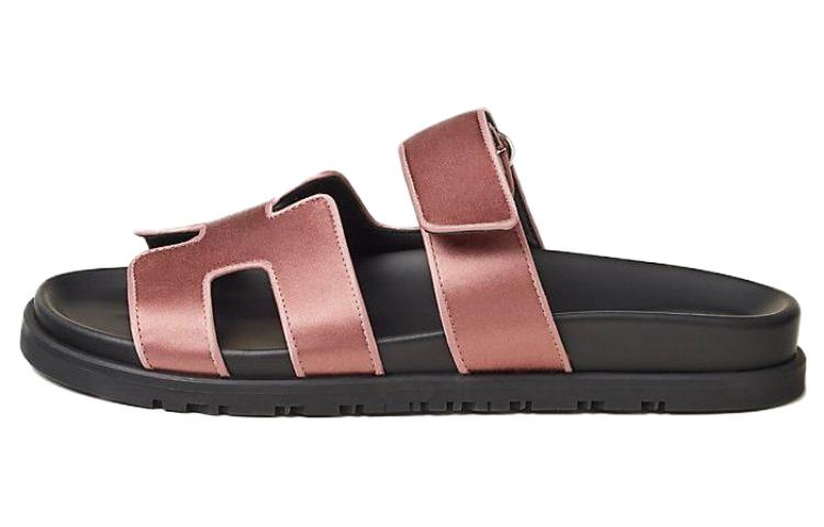 HERMES Chypre Slide Slippers Women's Black Pink