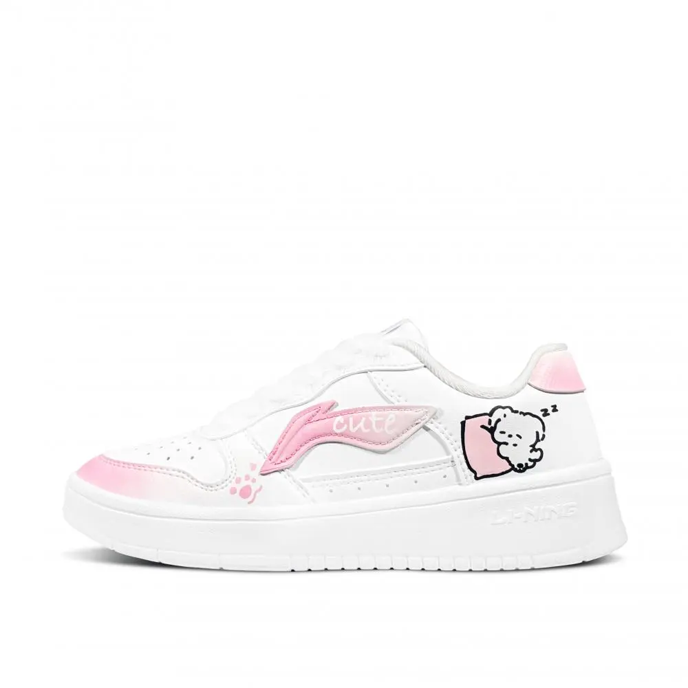 LiNing Pontoon Boats Sleeping Puppy Breathable Low top Skateboard Shoes Women's Pink White