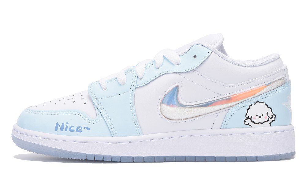 Jordan Air Jordan 1 Chestnut Slip-Resistant Coverage Low-Top Vintage Basketball Shoes GS White Blue