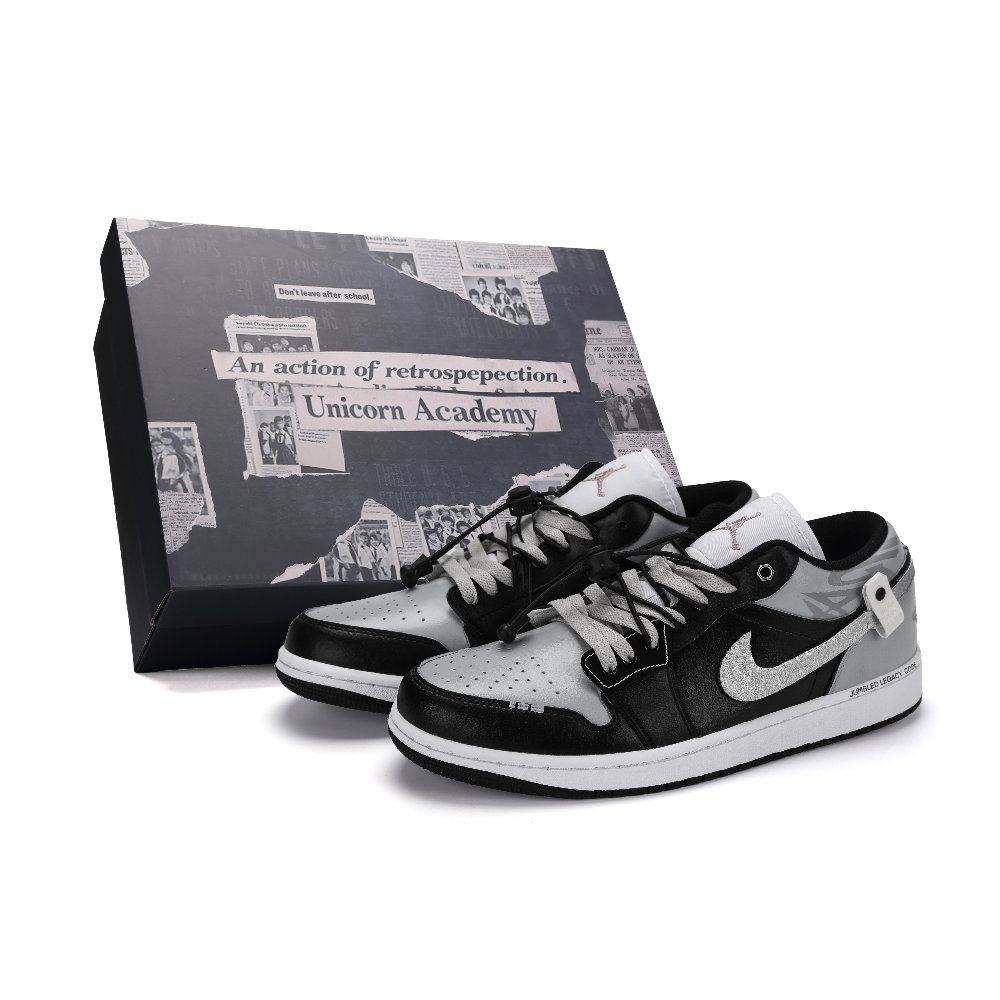Jordan Air Jordan 1 Chaotic Code Abrasion Resistant Low Top Vintage Basketball Shoes Men's Black Gray