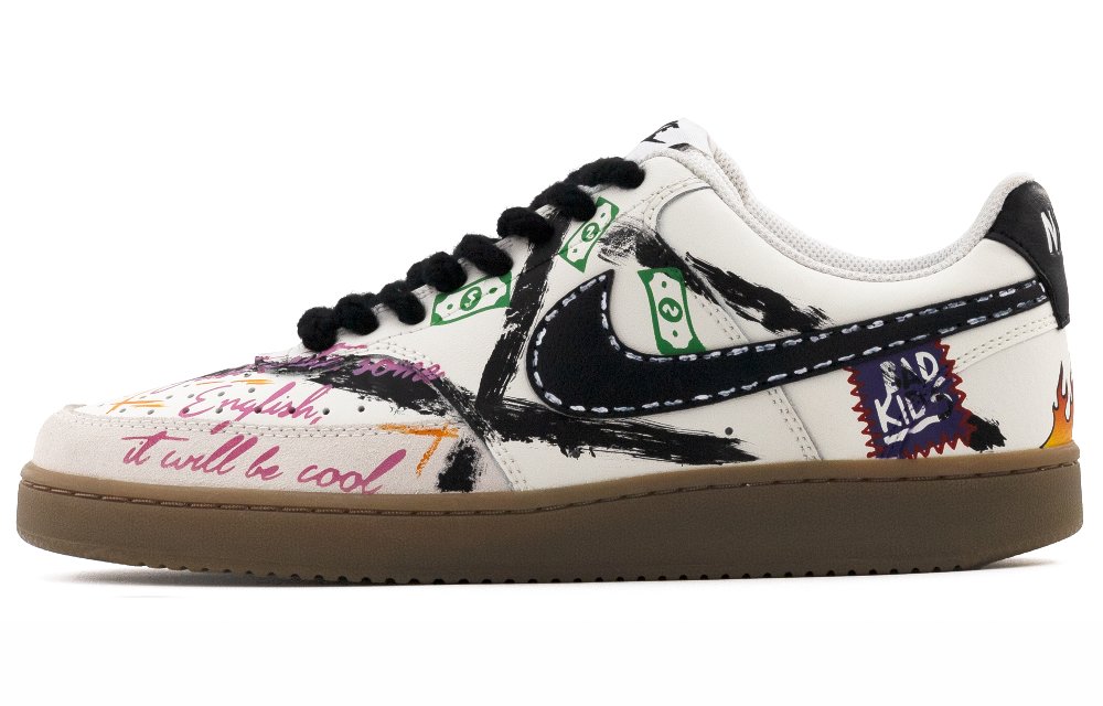 Nike Court Vision 1 Abrasion-Resistant Low-Top Skateboard Shoes Unisex Black White