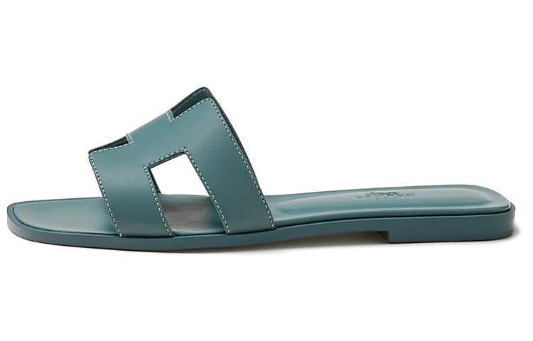 HERMES Oran Sandal Bleu Pinede Box Calfskin Leather