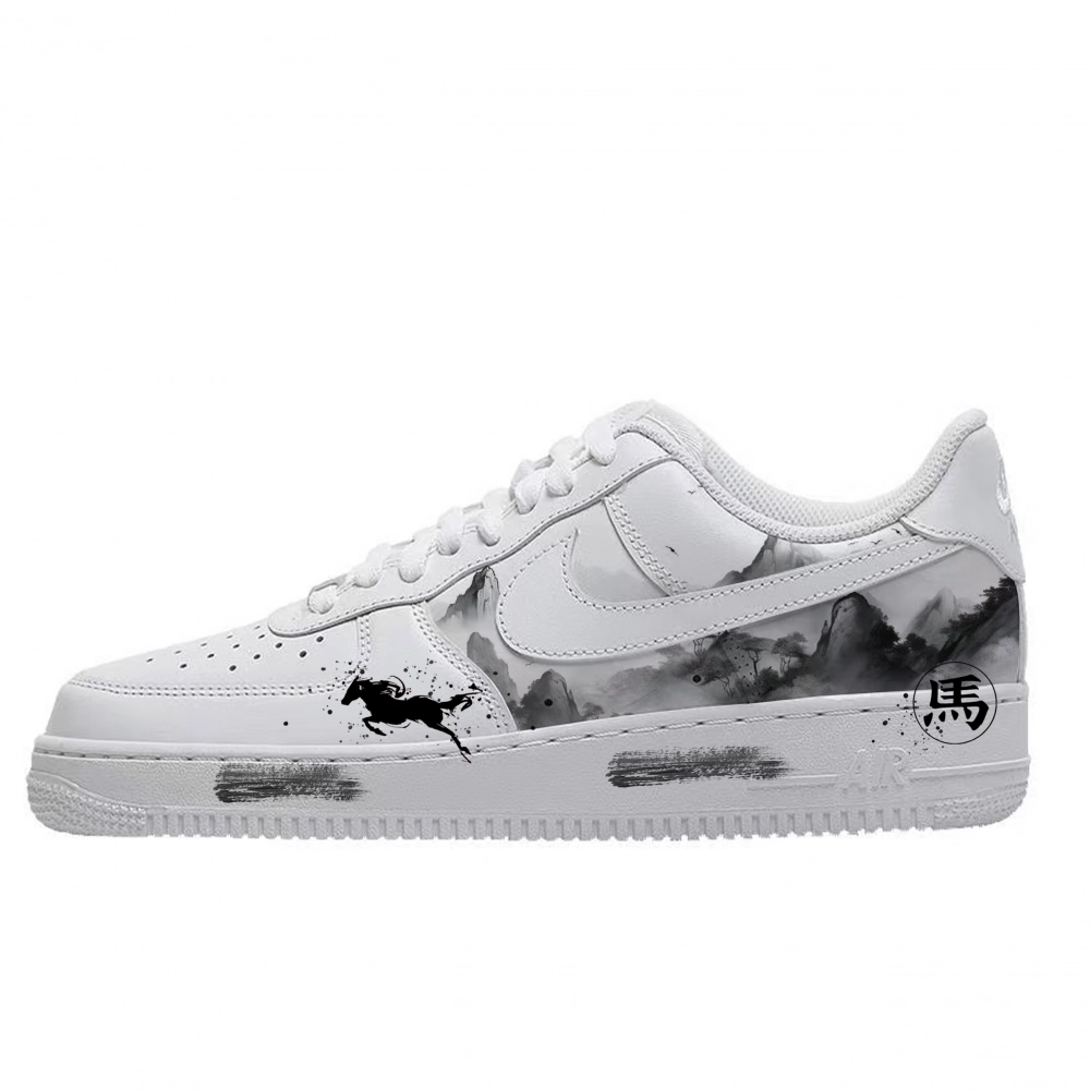 Nike Air Force 1 Abrasion Resistant Low top Skateboard Shoes Unisex Black White Gray
