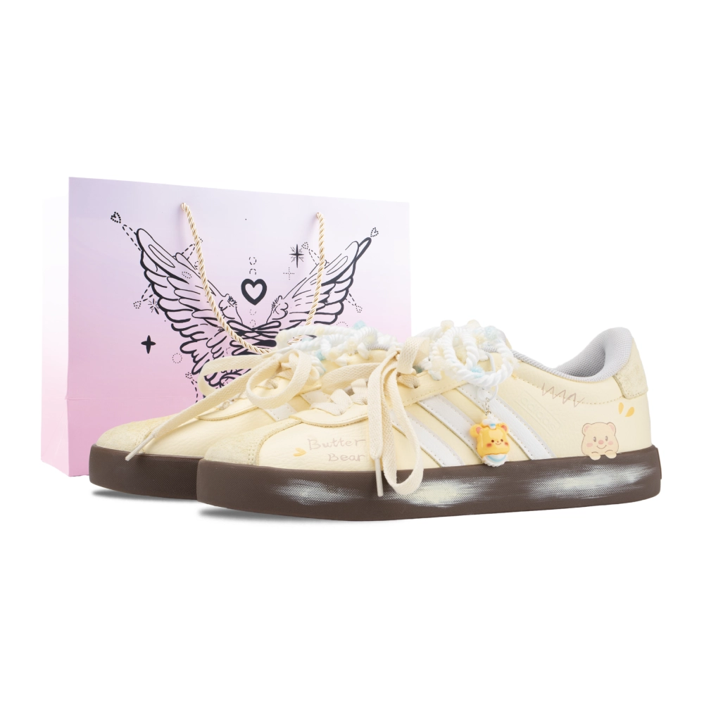 Adidas VL COURT 2.0 Bear Gummies Slip Resistant Abrasion Resistant Low top Skateboard Shoes Women's Cream Yellow