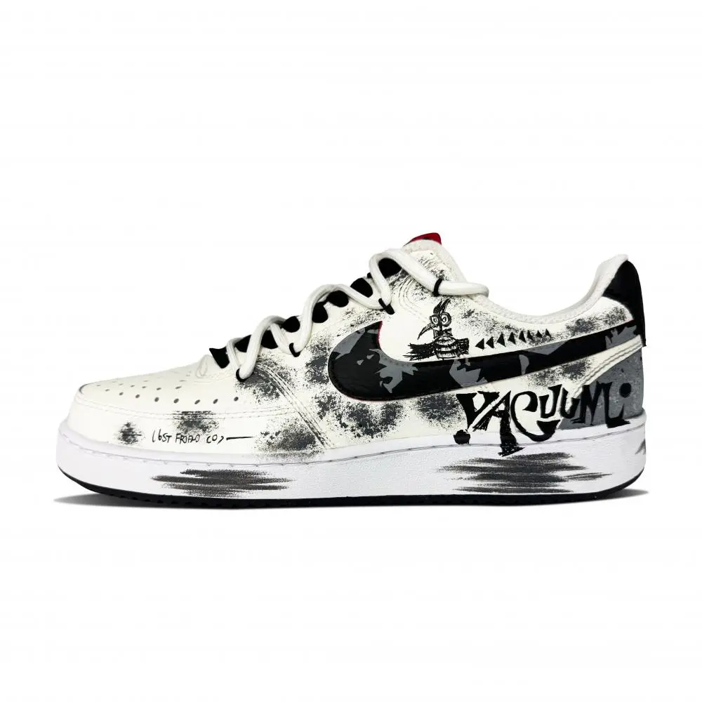 Nike Court Vision 1 Graffiti Fantasy Abrasion Resistant Low top Skateboard Shoes Men's White Black