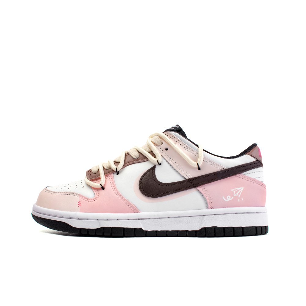 Nike Dunk Heartbeat Paper Plane, Amber Anti Slip Wear Resistant Low Top Skateboard Shoes GS White Pink