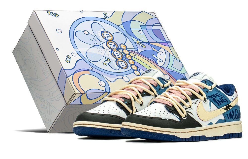 Nike Dunk Low Low-Top Skateboard Shoes Women's White Blue Black
