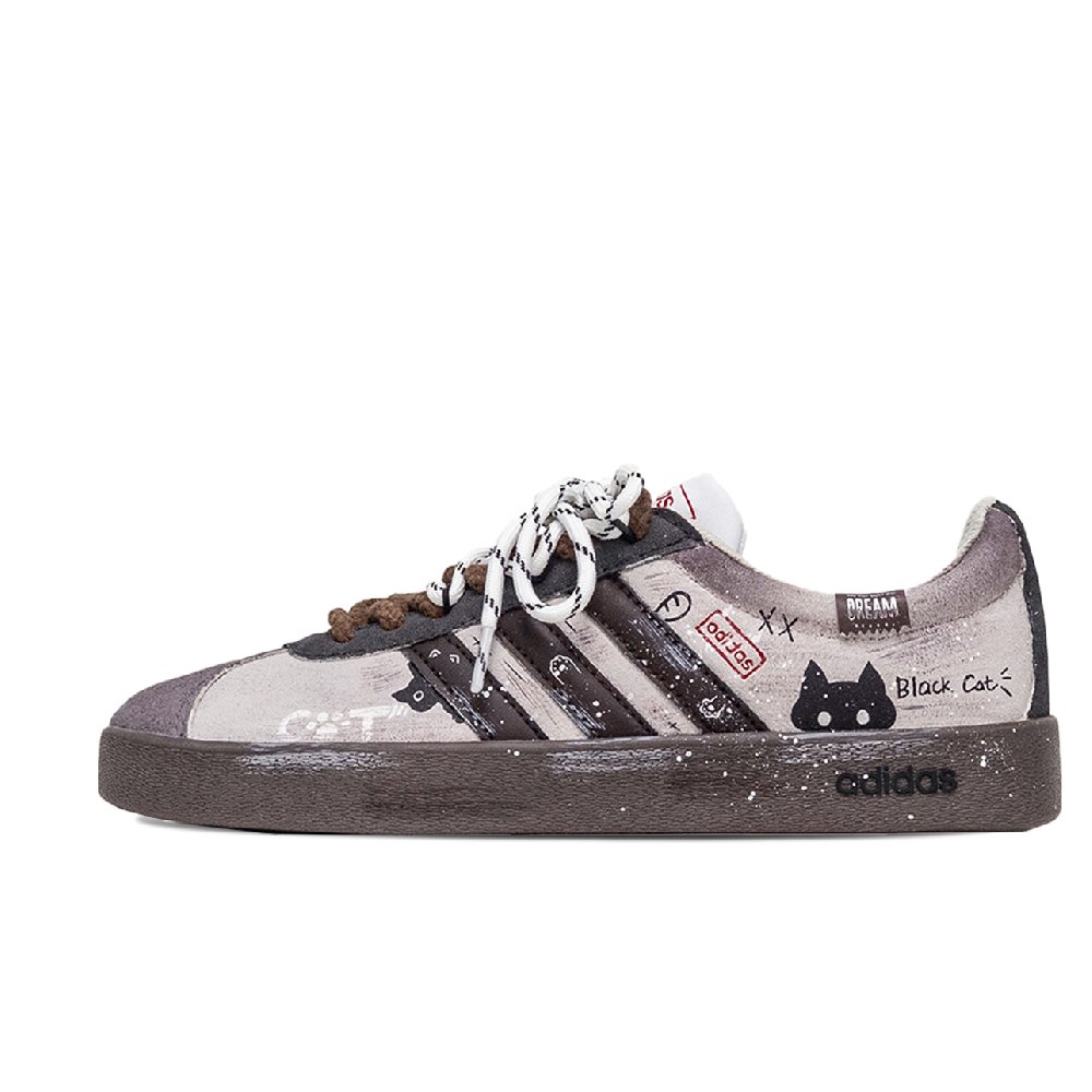 Adidas Neo VL Court 2.0 Meow Language Slip Resistant And Breathable Low Top Skateboard Shoes Unisex Pink Brown