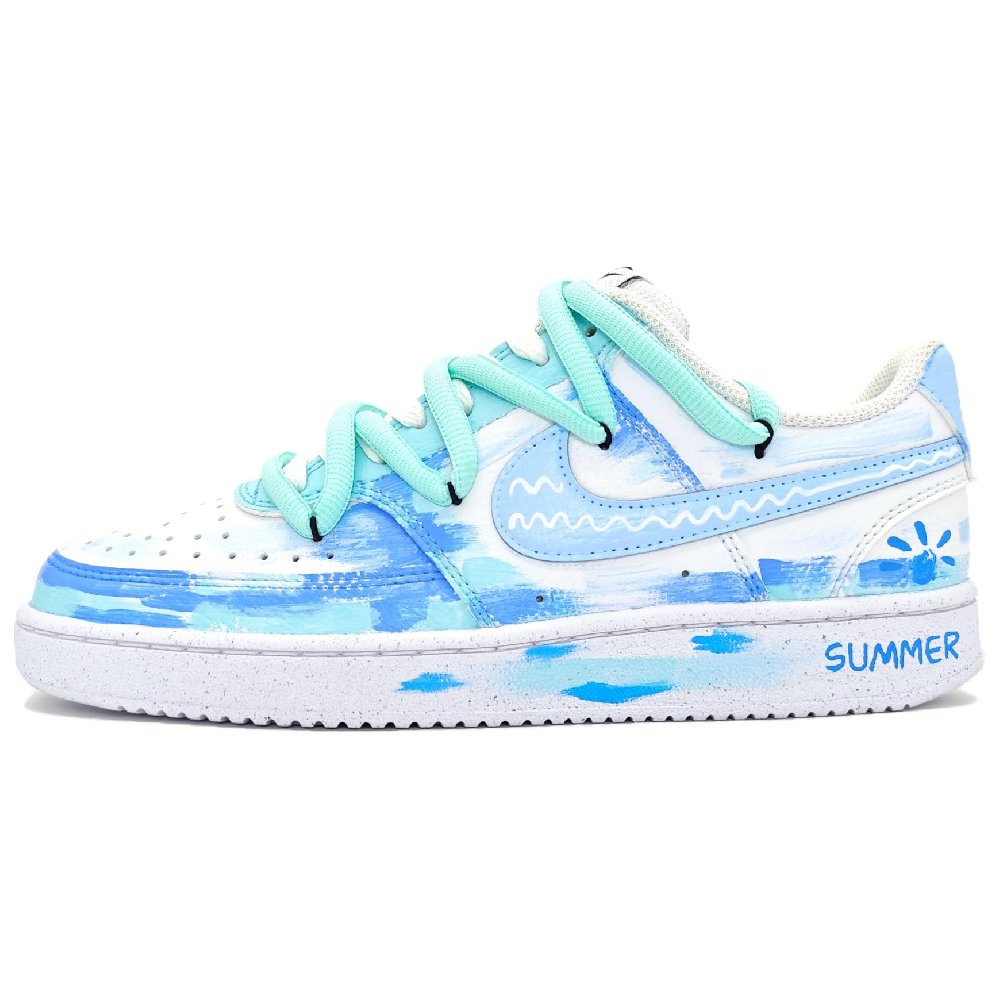 Nike Court Vision 1 Low Midsummer Sea Anti-Slip Wear-Resistant Low-Top Skateboard Shoes Women's White Blue