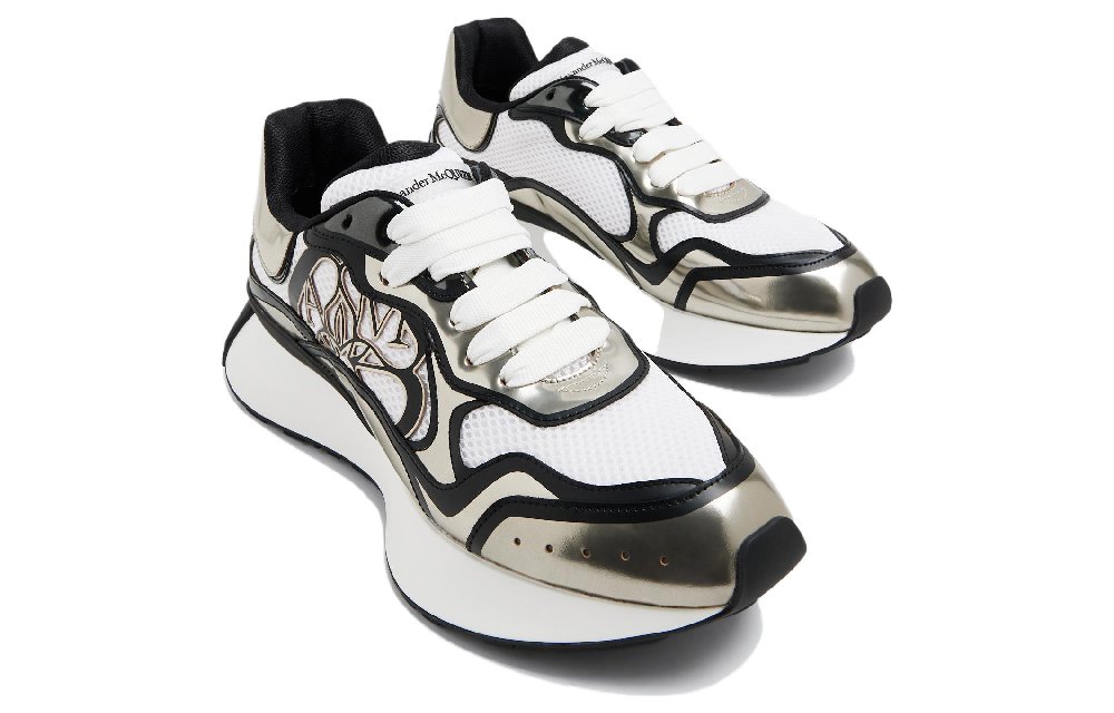 Alexander McQueen Sprint Runner Black White Silver Tone Seal