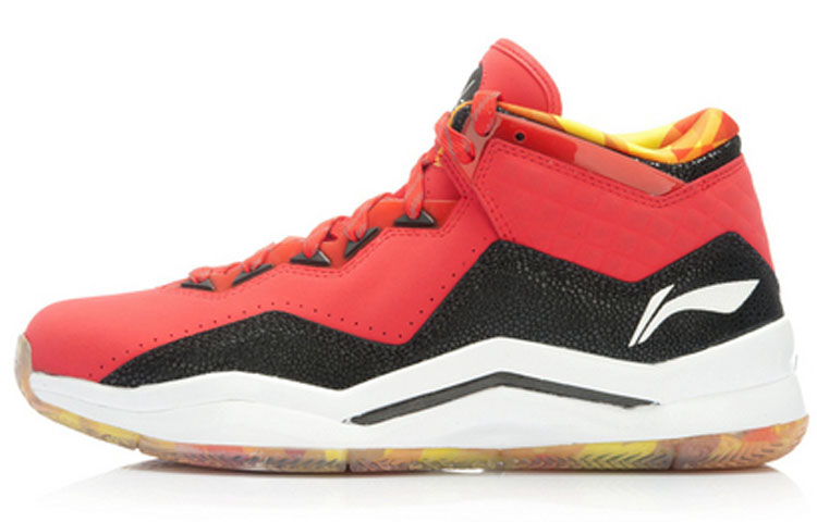 LiNing WOW 3 Non slip Lightweight Mid Top Basketball Shoes Men's Red Black Yellow