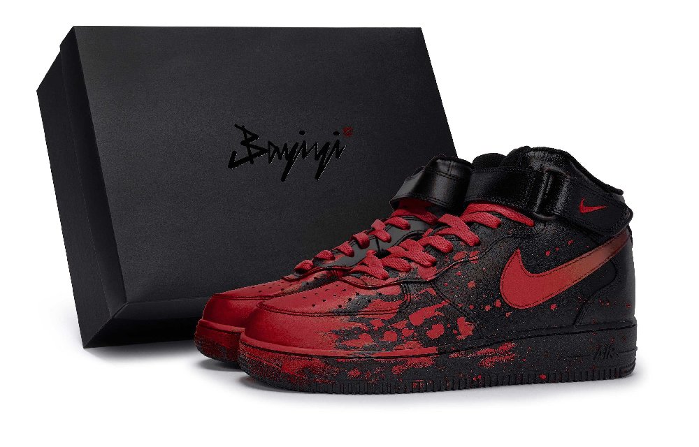 Nike Air Force 1 Slip-Resistant Coverage Mid-Top Skateboard Shoes Unisex Black Red