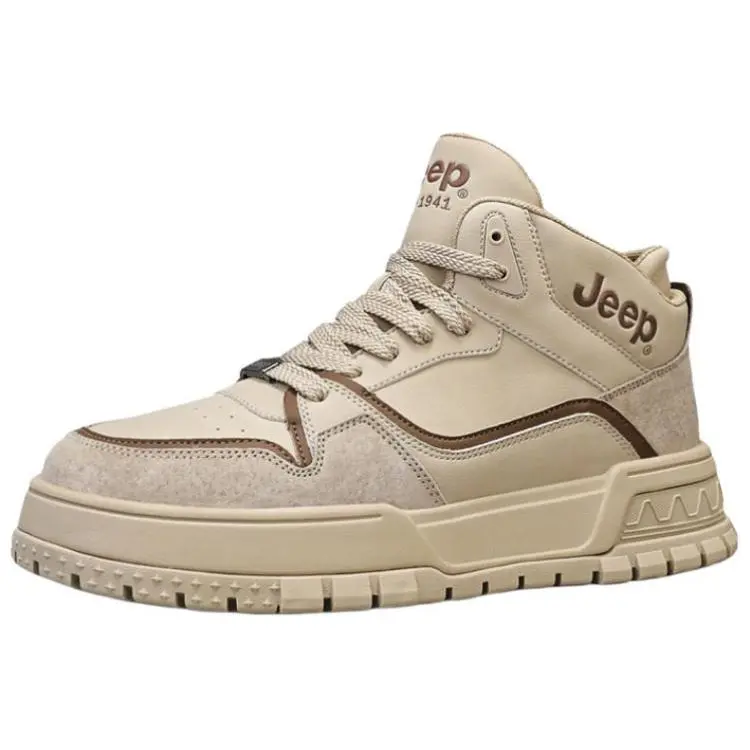 Jeep Abrasion Resistant Slip Resistant High top Skateboard Shoes Men's Beige