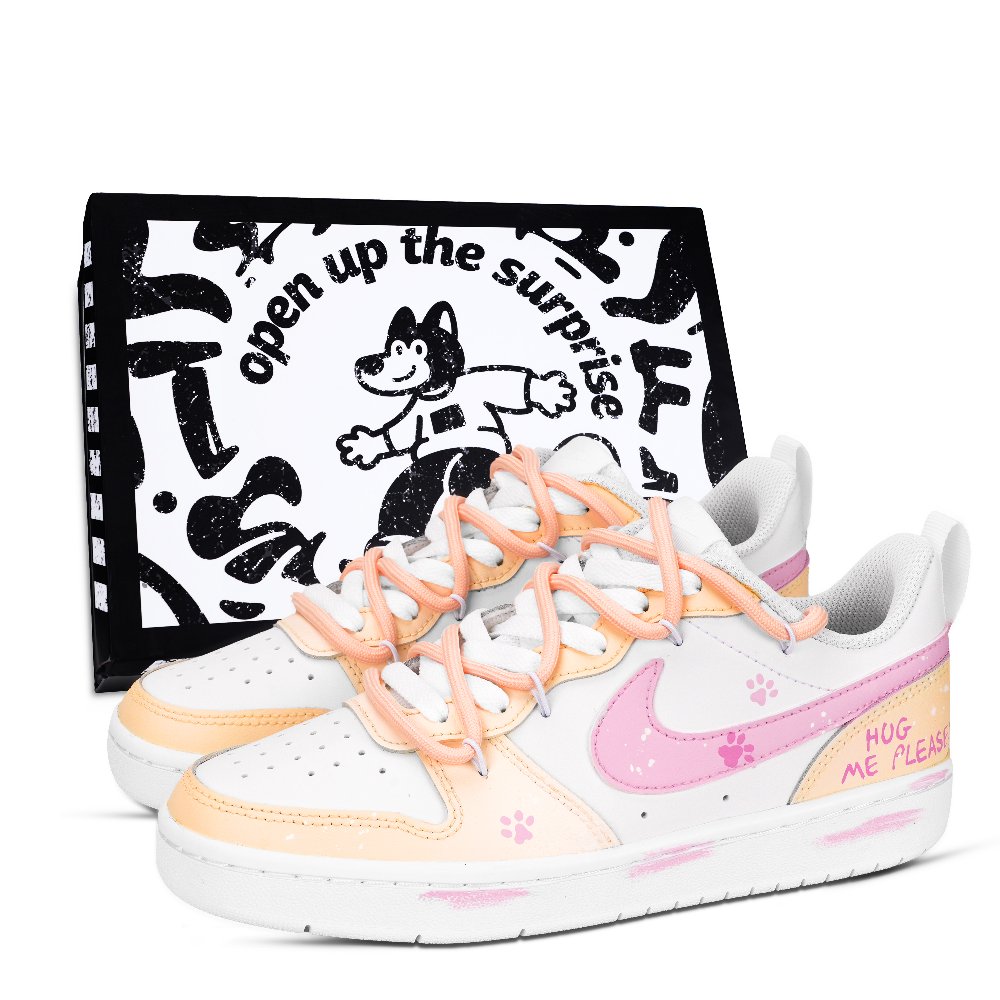 Nike Court Borough Meow Language Abrasion Resistant Low Top Skateboard Shoes Unisex Yellow Pink White