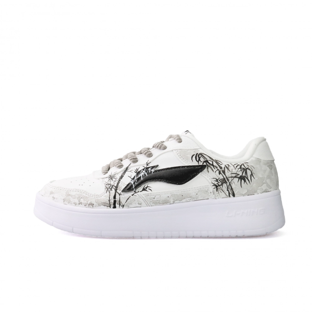 LiNing Pontoon Boats Ink Bamboo Slip Resistant, Lightweight, And Breathable Low top Skateboard Shoes Unisex Black White