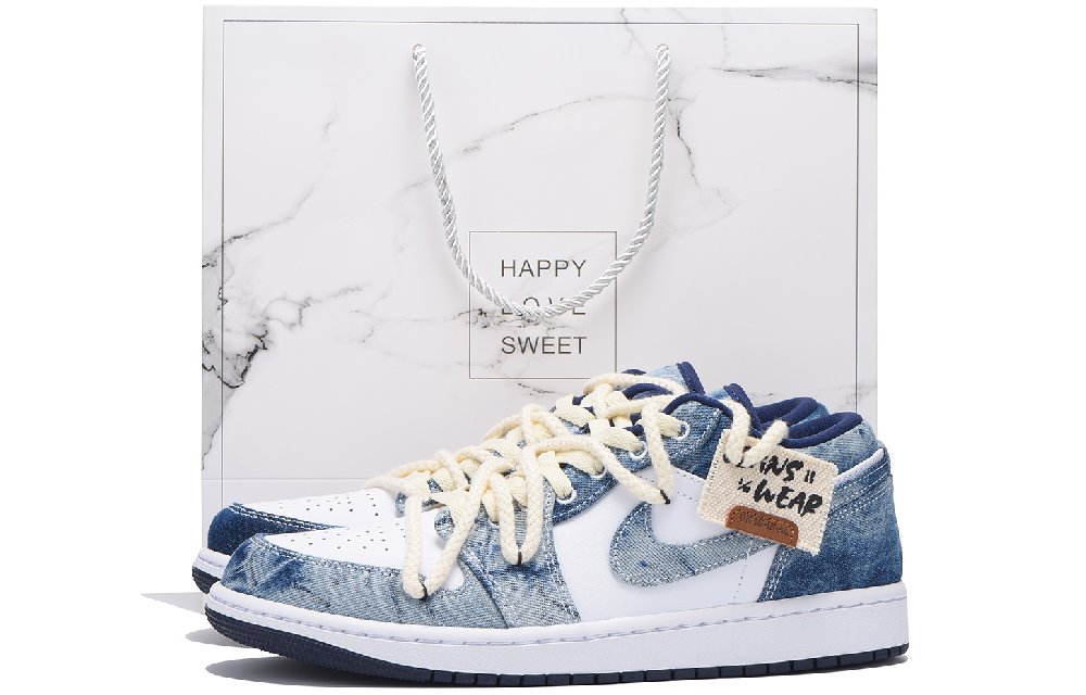 Jordan Air Jordan 1 Chestnut Slip-Resistant Coverage Low-Top Vintage Basketball Shoes Men's Blue White