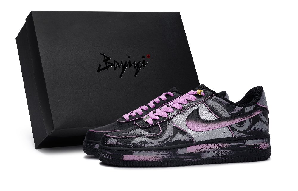 Nike Air Force 1 Slip-Resistant Low-Top Skateboard Shoes Unisex Black Silver Pink