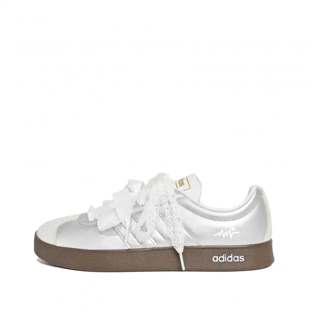Adidas VL COURT 2.0 Silver Moon Heartbeat Low top Skateboard Shoes Unisex Silver