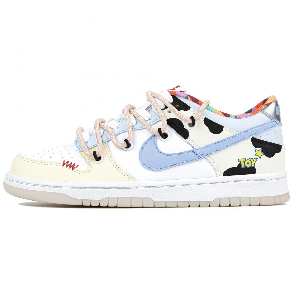 Nike Dunk Heartbeat Denim Water-Resistant Wear-Resistant Breathable Low-Top Skateboard Shoes GS White Blue Yellow