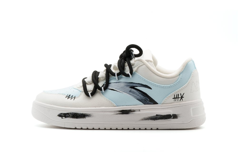 Anta Relaxed Slip Resistant Shock Absorbers Low Top Skateboard Shoes Unisex White Blue