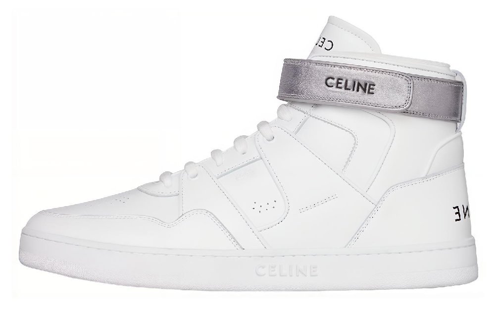CELINE High Top Stylish Skateboarding Shoes Men's Silver White