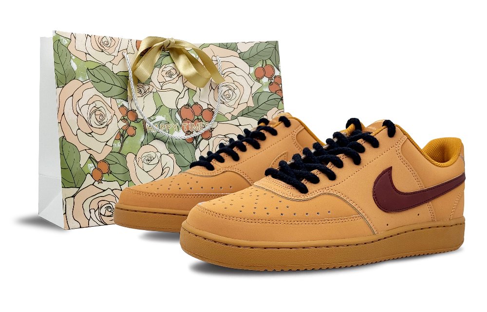 Nike Court Vision Anti-Slip And Wear-Resistant Lightweight Low-Top Skateboard Shoes Unisex Yellow Brown