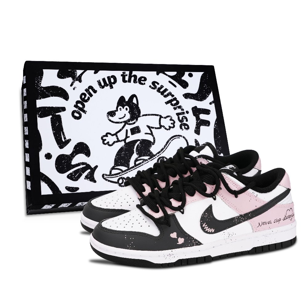 Nike Dunk Black White, Love Forever Abrasion Resistant Low Top Skateboard Shoes Unisex Pink