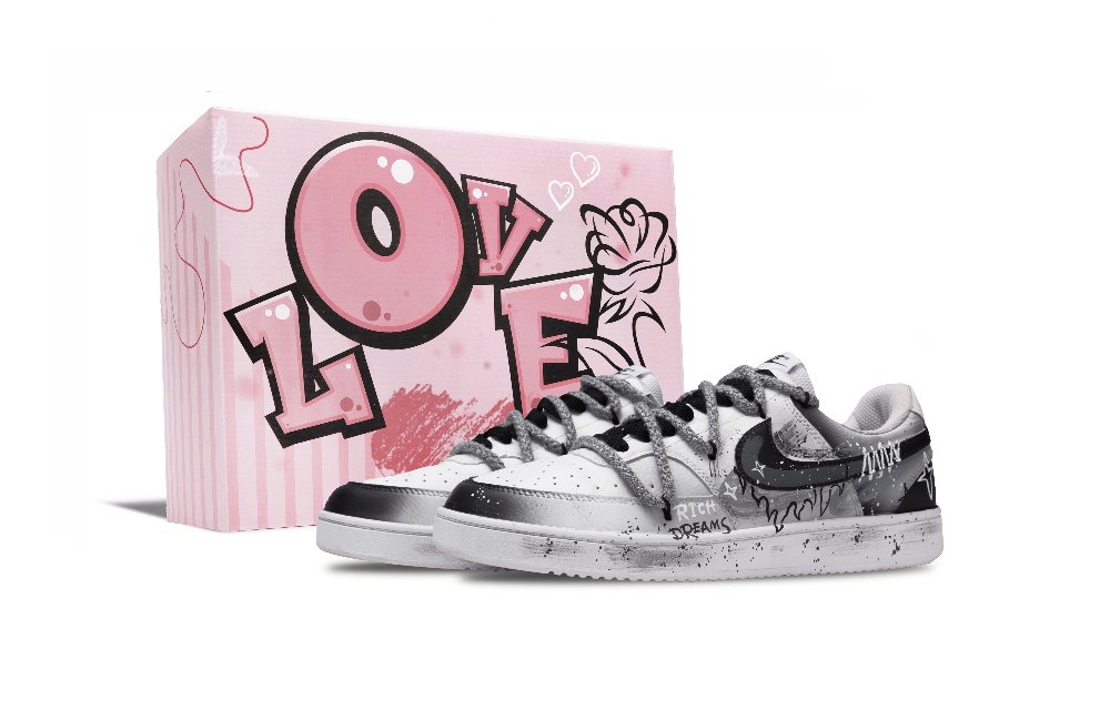 Nike Court Vision 1 Starlight Box Anti Slip Wear Resistant Low Top Skateboard Shoes Men's Black Gray