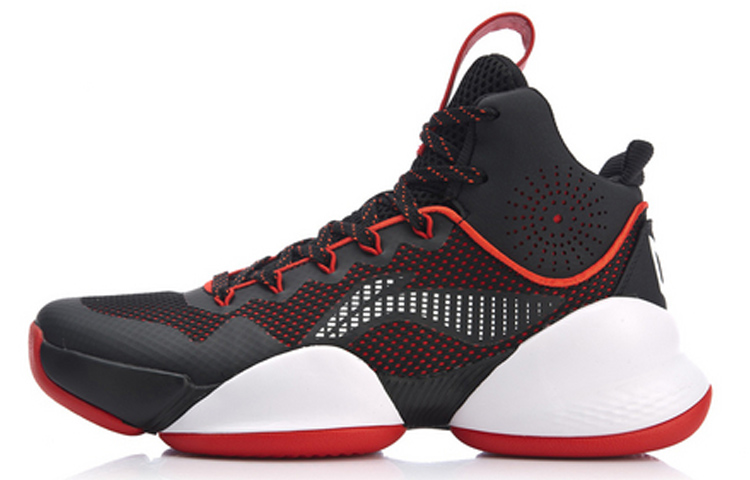 LiNing Power 5 Non slip Lightweight Mid Top Basketball Shoes Men's Black Red