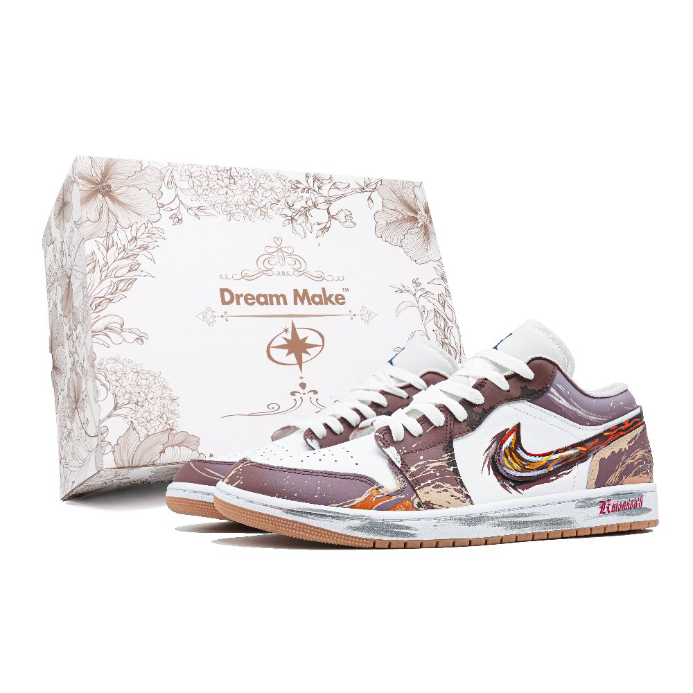 Jordan Air Jordan 1 Heart Of Zhu Rong Abrasion Resistant Low Top Vintage Basketball Shoes Men's Brown