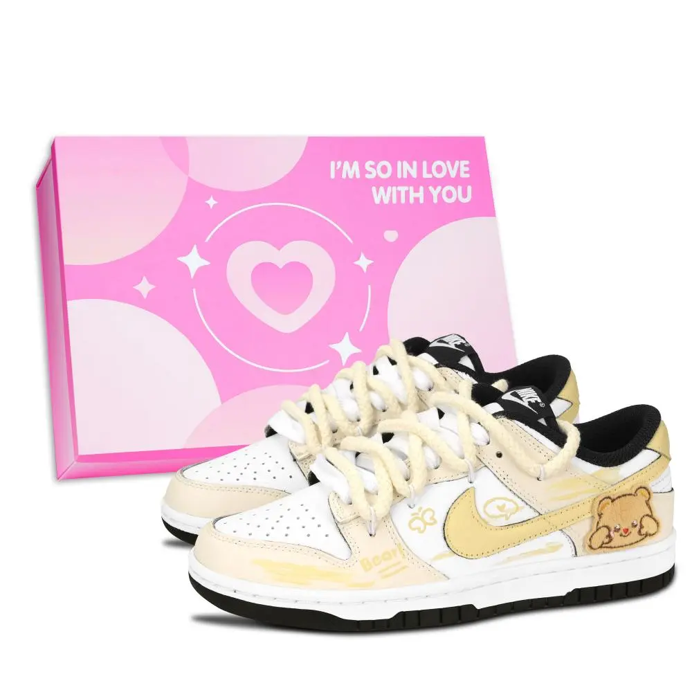 Nike Dunk Black White, Soft Bear Abrasion Resistant Low Top Skateboard Shoes Unisex Light Yellow