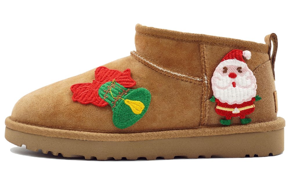 UGG CLASSIC ULTRA MINI Christmas Snowman Dancing In The Snow Ankle-Length Snow Boots Women's Chestnut Brown