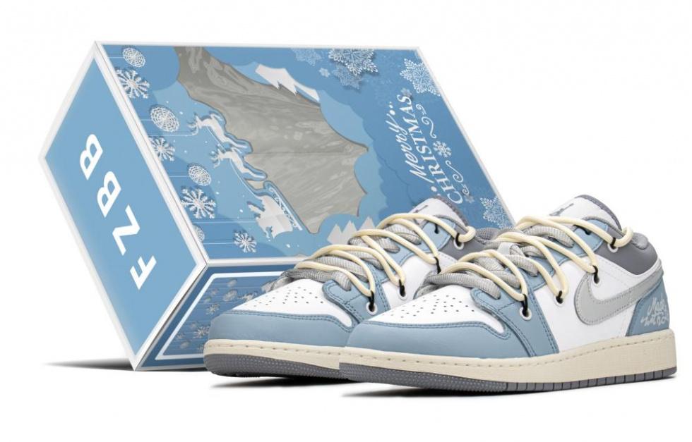 Jordan Air Jordan 1 FZBB Low Top Vintage Basketball Shoes GS Ice Gray Blue