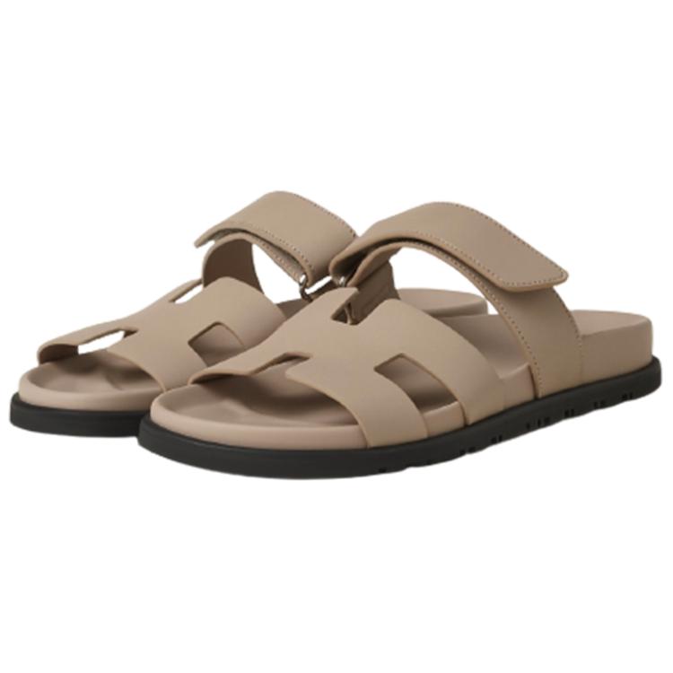 HERMES Chypre Sandal Beige Mastic Calfskin Leather Women's