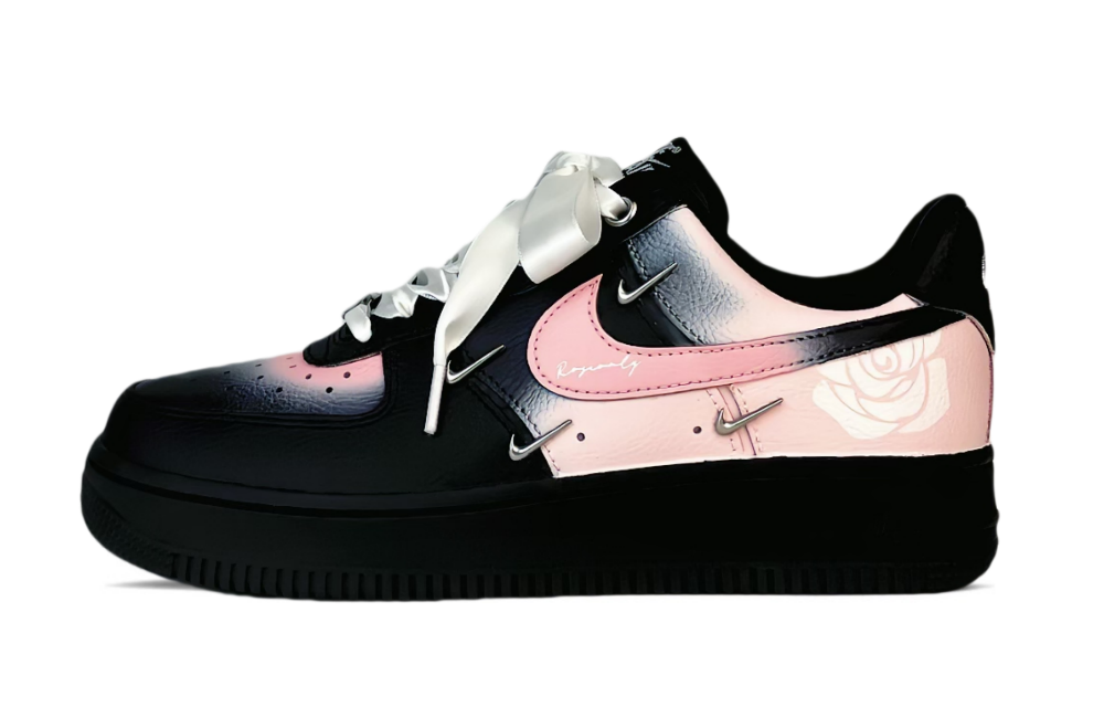 Nike Air Force 1 Anti-Slip Wear-Resistant Low-Top Skateboard Shoes Women's Black Pink Silver