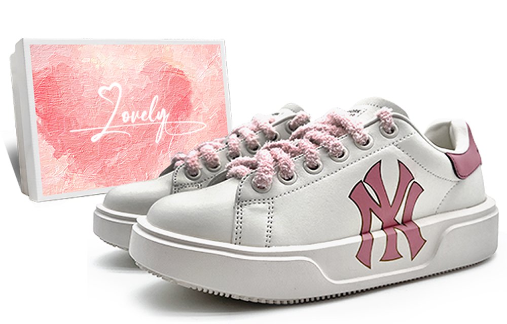 MLB Chunky Classic Durable Breathable Low-Top Skateboard Shoes Unisex White Pink
