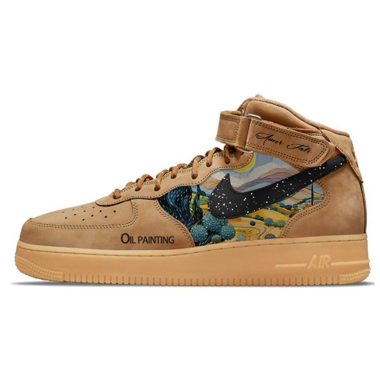 Nike Air Force 1 Anti-Slip Wear-Resistant Mid-Top Skateboard Shoes Unisex Brown