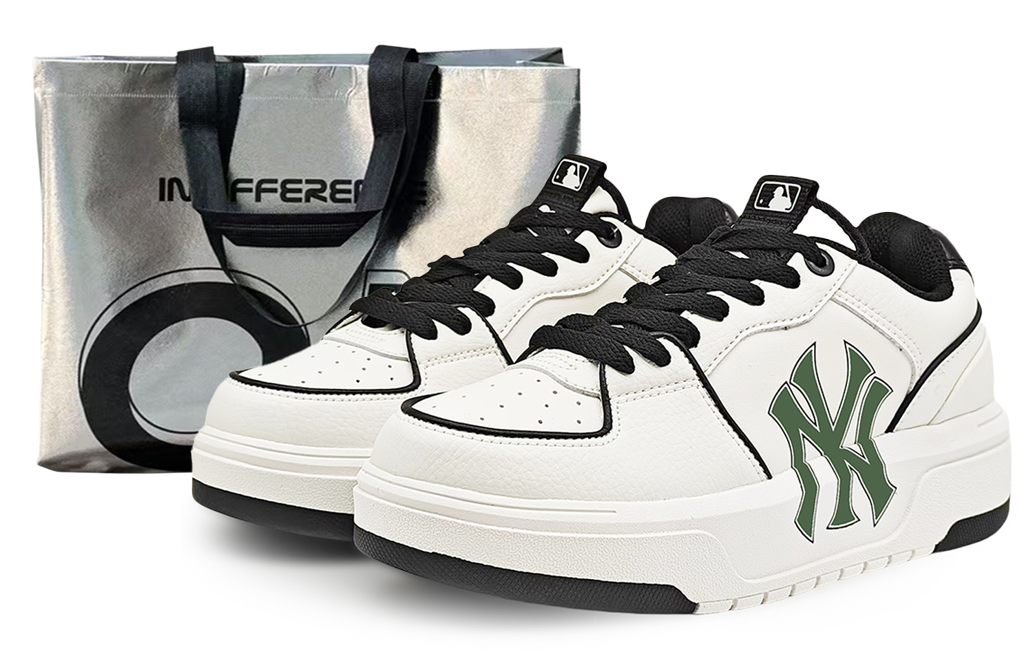 MLB Chunky Liner Abrasion Resistant Low Top Skateboard Shoes Unisex White Green