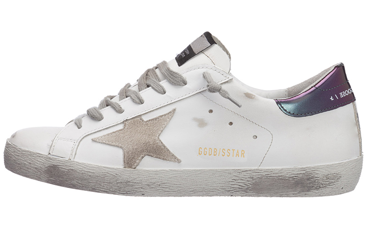 Golden Goose Super-Star Low-Top Stylish Skateboarding Shoes Men's White Blue Old-fashioned