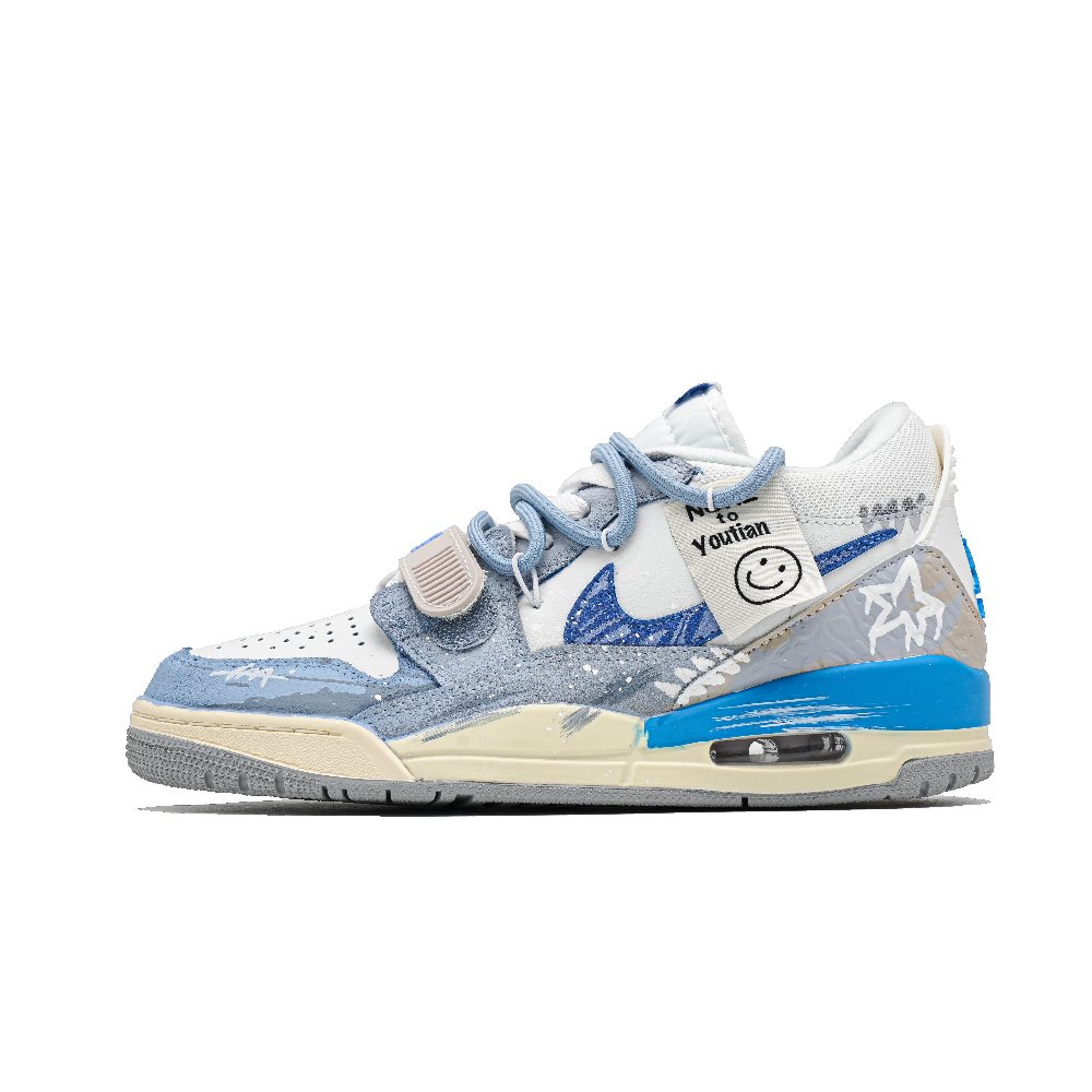 Jordan Legacy 312 Stars Graffiti Cushioning, Wear Resistant Low Top Vintage Basketball Shoes Unisex Light Blue