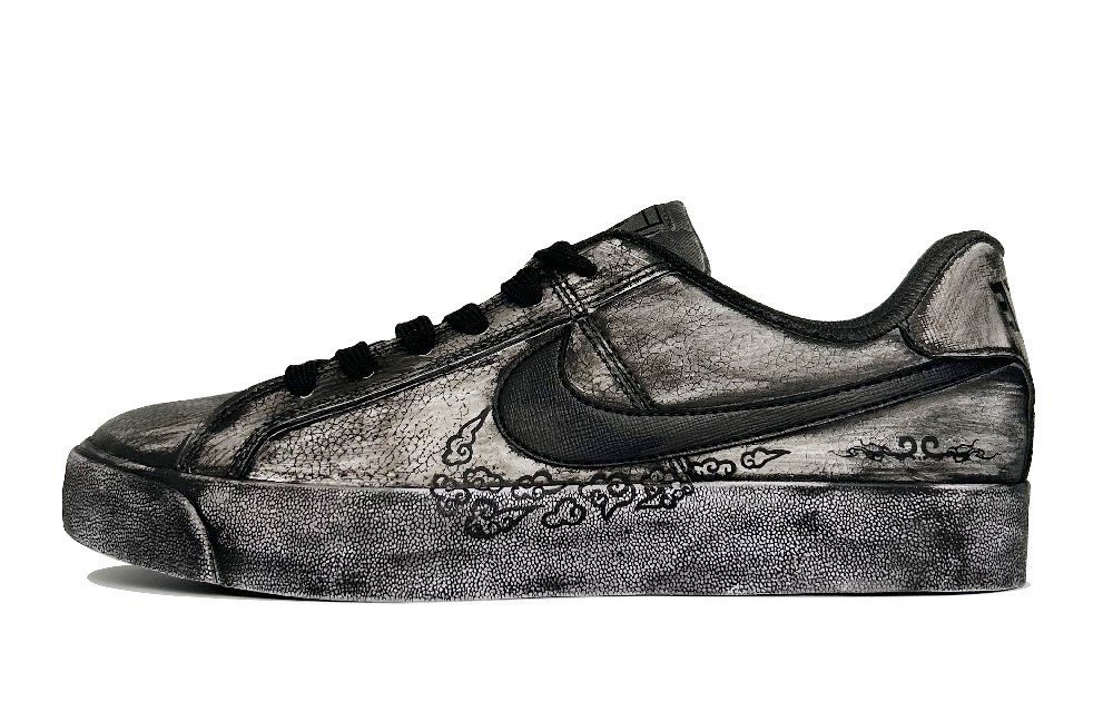 Nike Court Royale One Thought Becomes Demon Wear-Resistant Slip-Resistant Low-Top Skateboard Shoes Unisex Black Gray