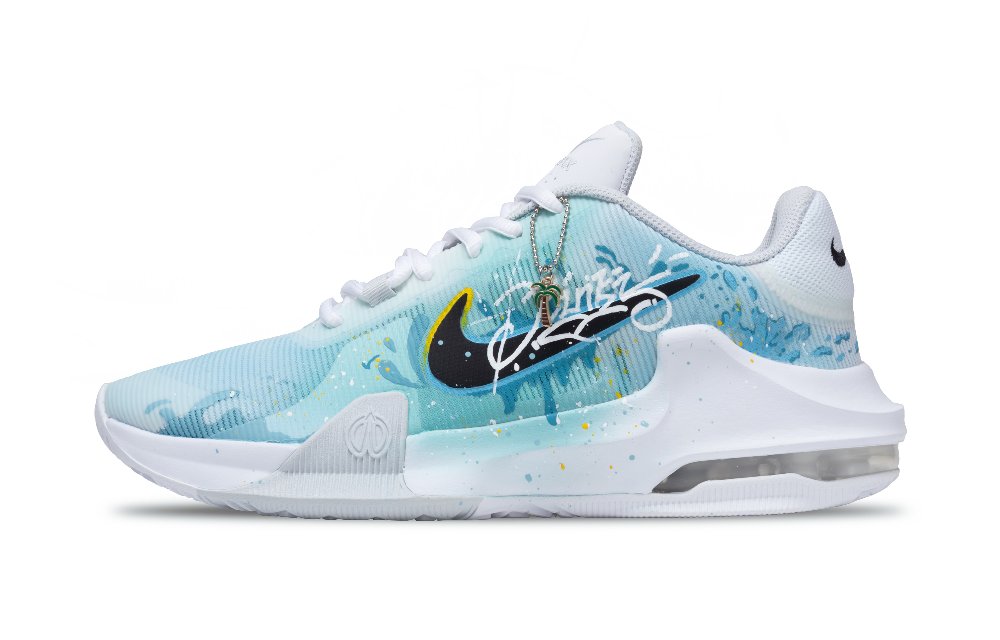 Nike Air Max Impact 4 Tropical Surfing Anti Slip Wear Resistant Low Top Basketball Shoes Men's Blue Green