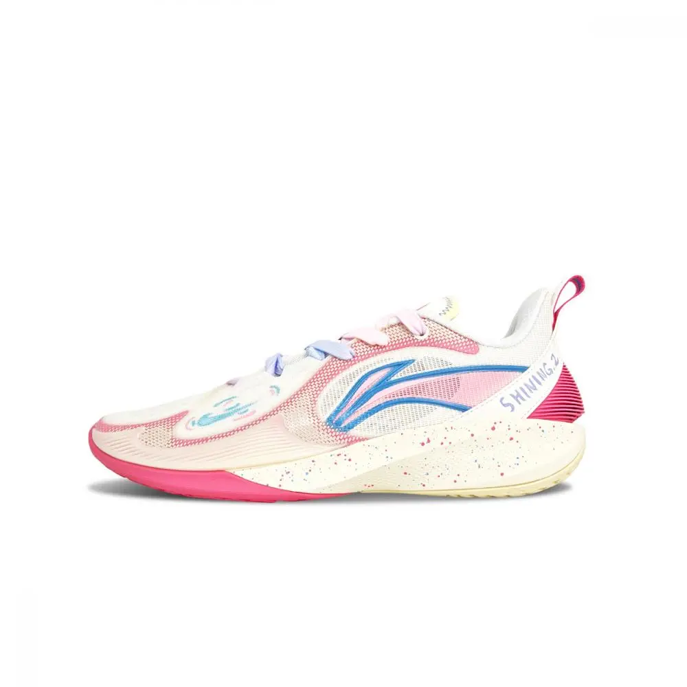 LiNing Speed 2V2 Cushioning Slip Resistant Balance Low top Basketball Shoes Men's White Pink Blue