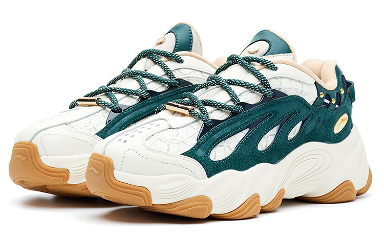 LI-NING 1990 Cushioning Anti-Slip And Wear-Resistant Low-Top Casual Shoes Women's Pine Dark Green