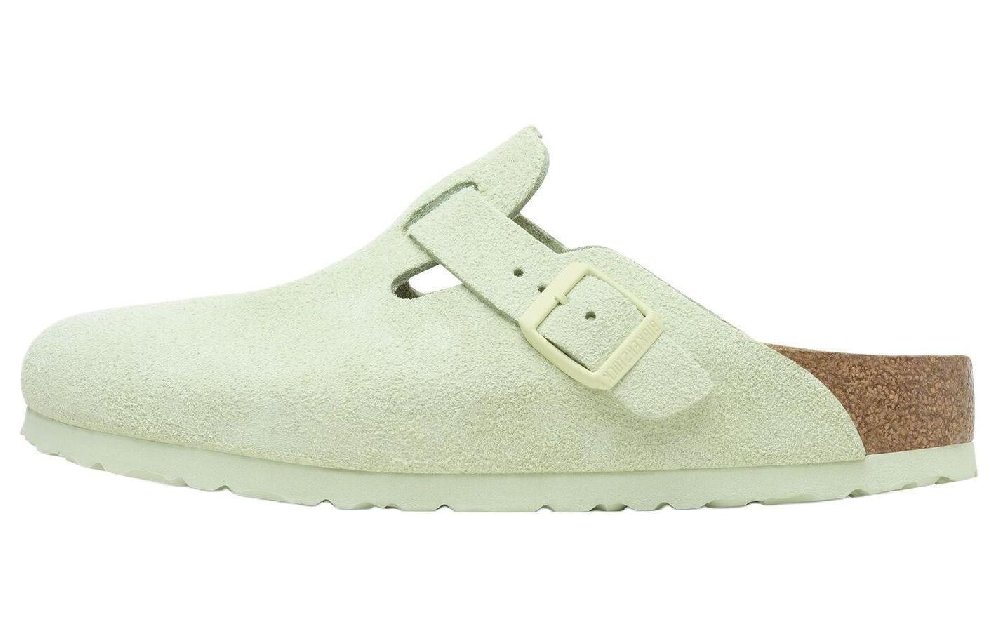 Birkenstock Boston Soft Footbed Suede Leather Narrow Fit Sandals 'Faded Lime'