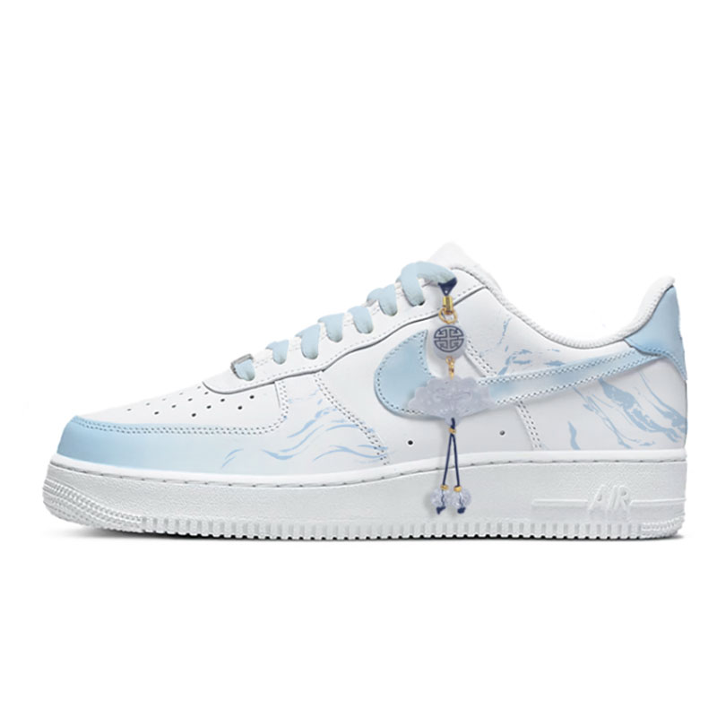 Nike Air Force 1 Clear Wave Abrasion Resistant Low Top Skateboard Shoes Unisex White Blue